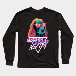 Retro Wave Afghan Hound Hot Dog Shirt Long Sleeve T-Shirt